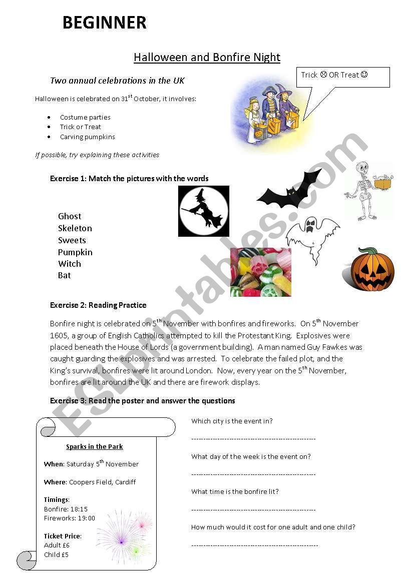 Halloween and Bonfire Night worksheet