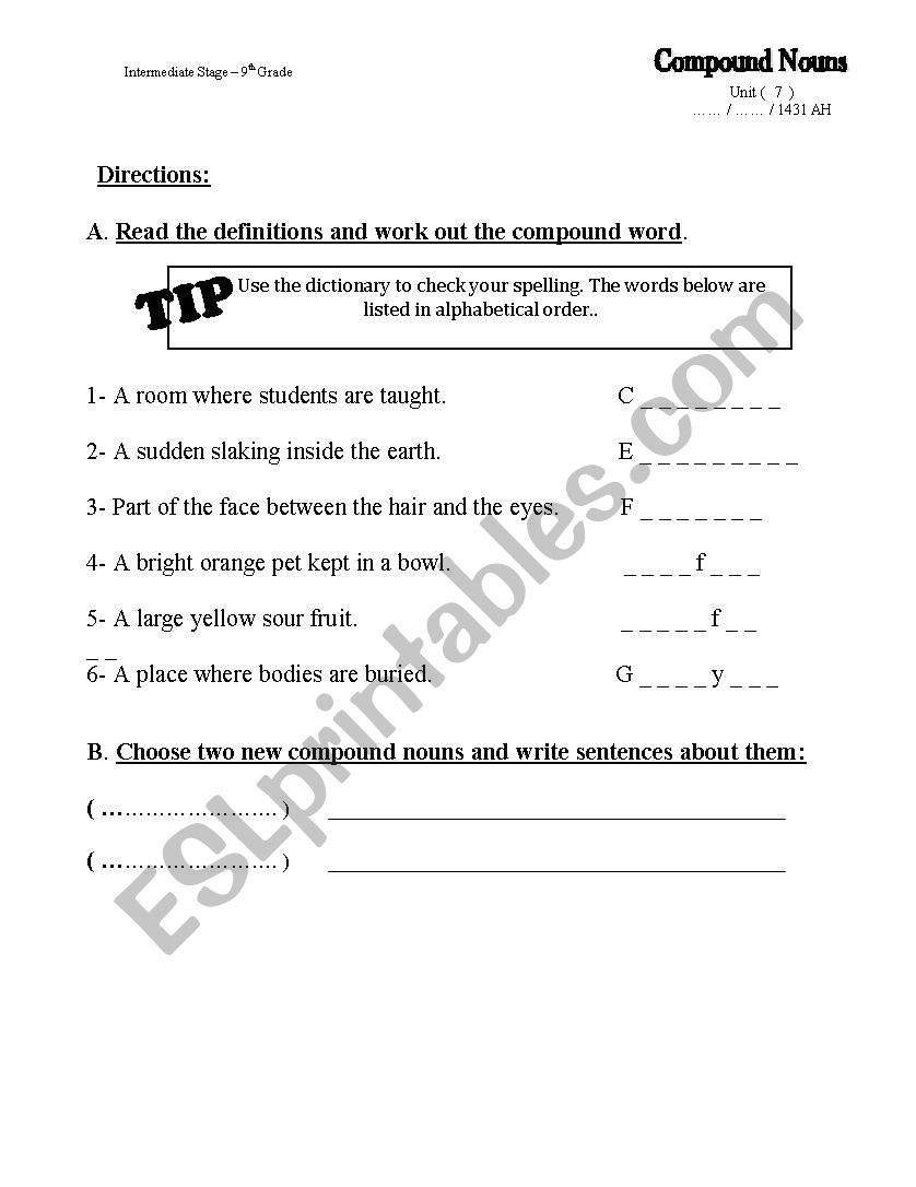 compound noun 2 worksheet