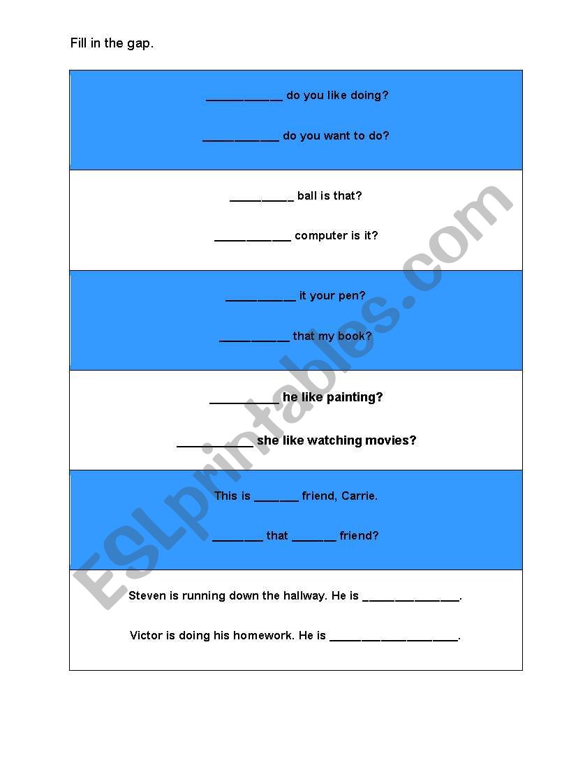 Question gap fill worksheet