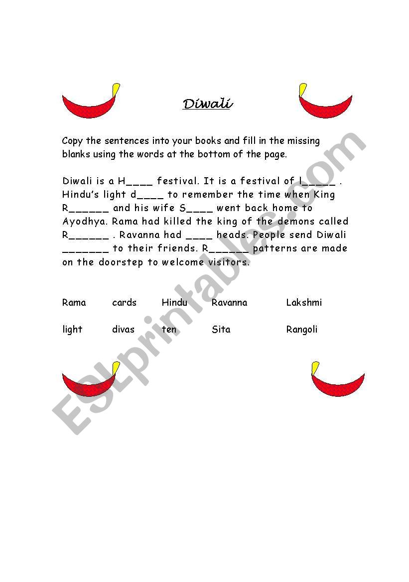 English worksheets: diwali