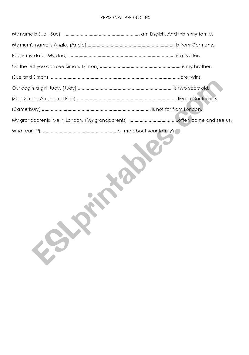 pronouns worksheet
