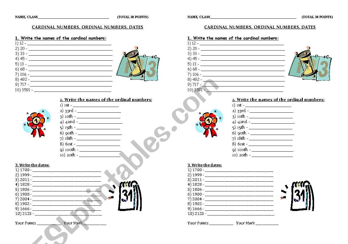 Cardinal, ordinal numbers. Dates