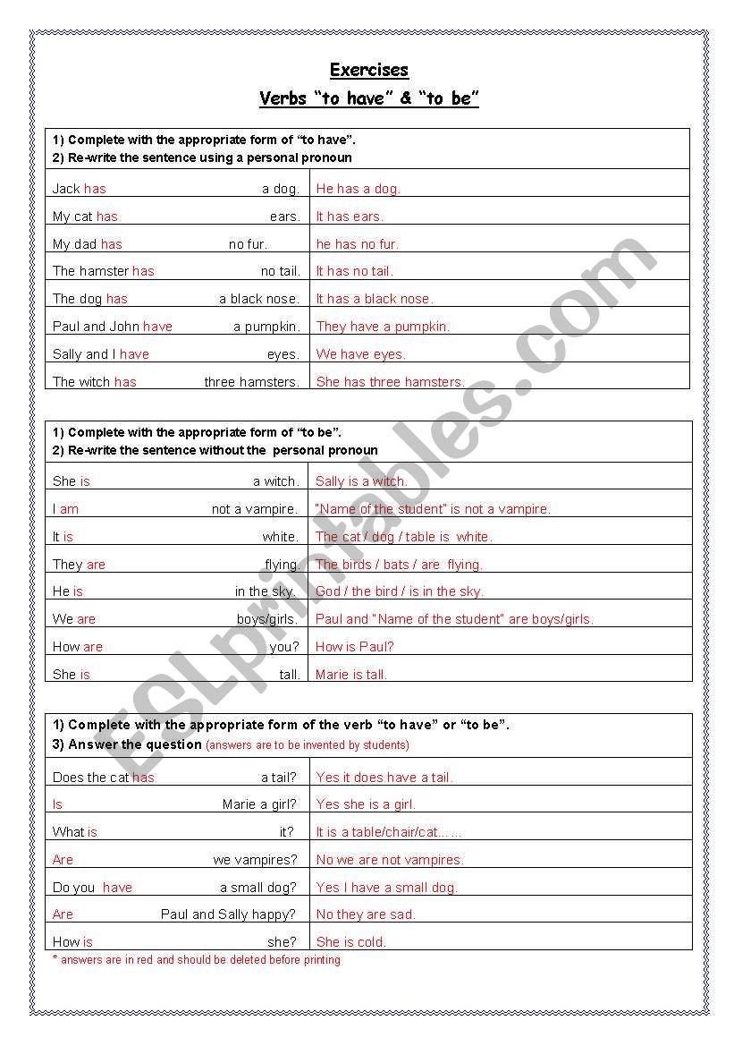 Exercises - to have & to be worksheet
