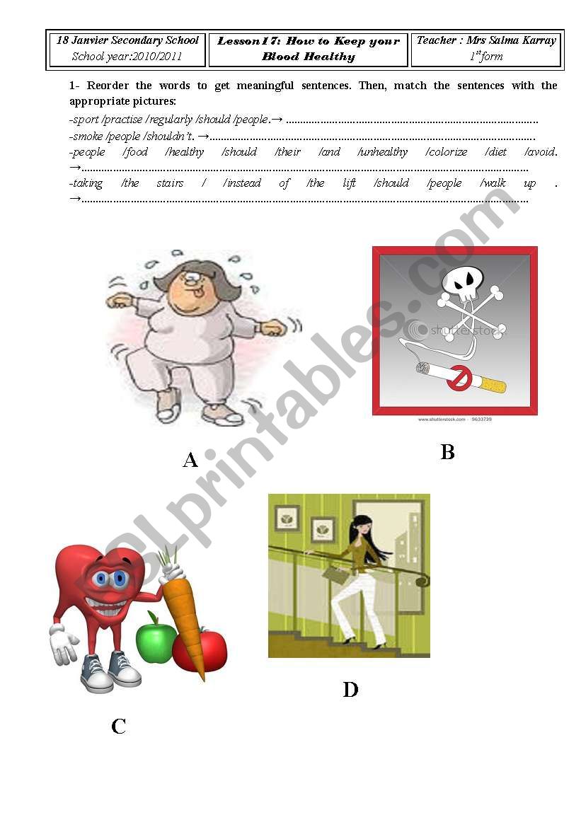 how to be healthy worksheet