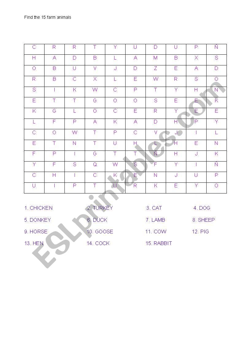 FARM ANIMALS ALPHABET SOUP worksheet