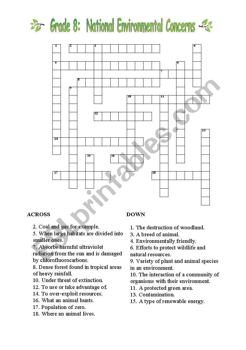 Environmental crossword worksheet