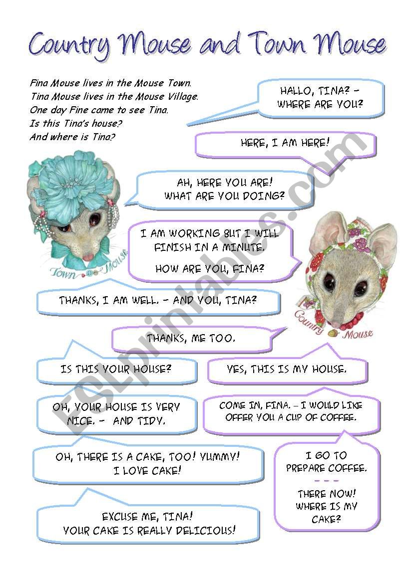 Country Mouse and Town Mouse worksheet