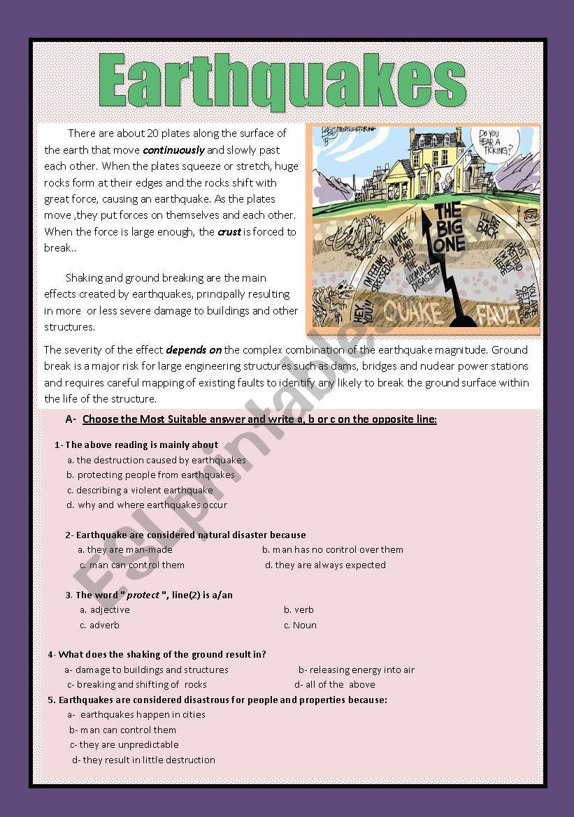 Reading comprehension ( earthquakes)