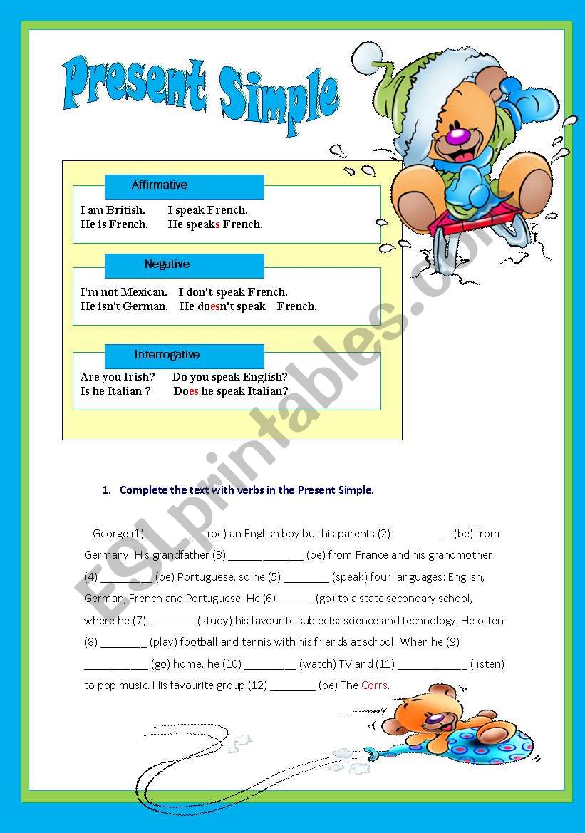 Present simple  worksheet