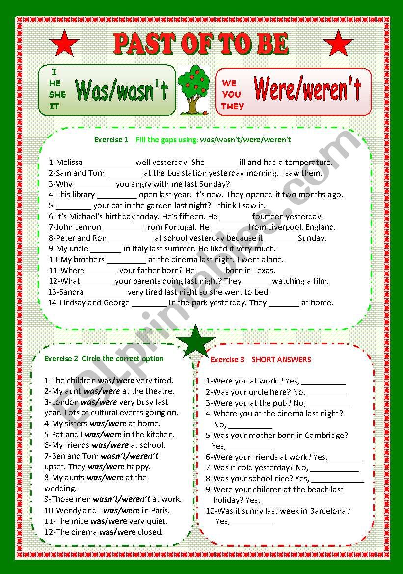 PAST OF TO BE was/were worksheet