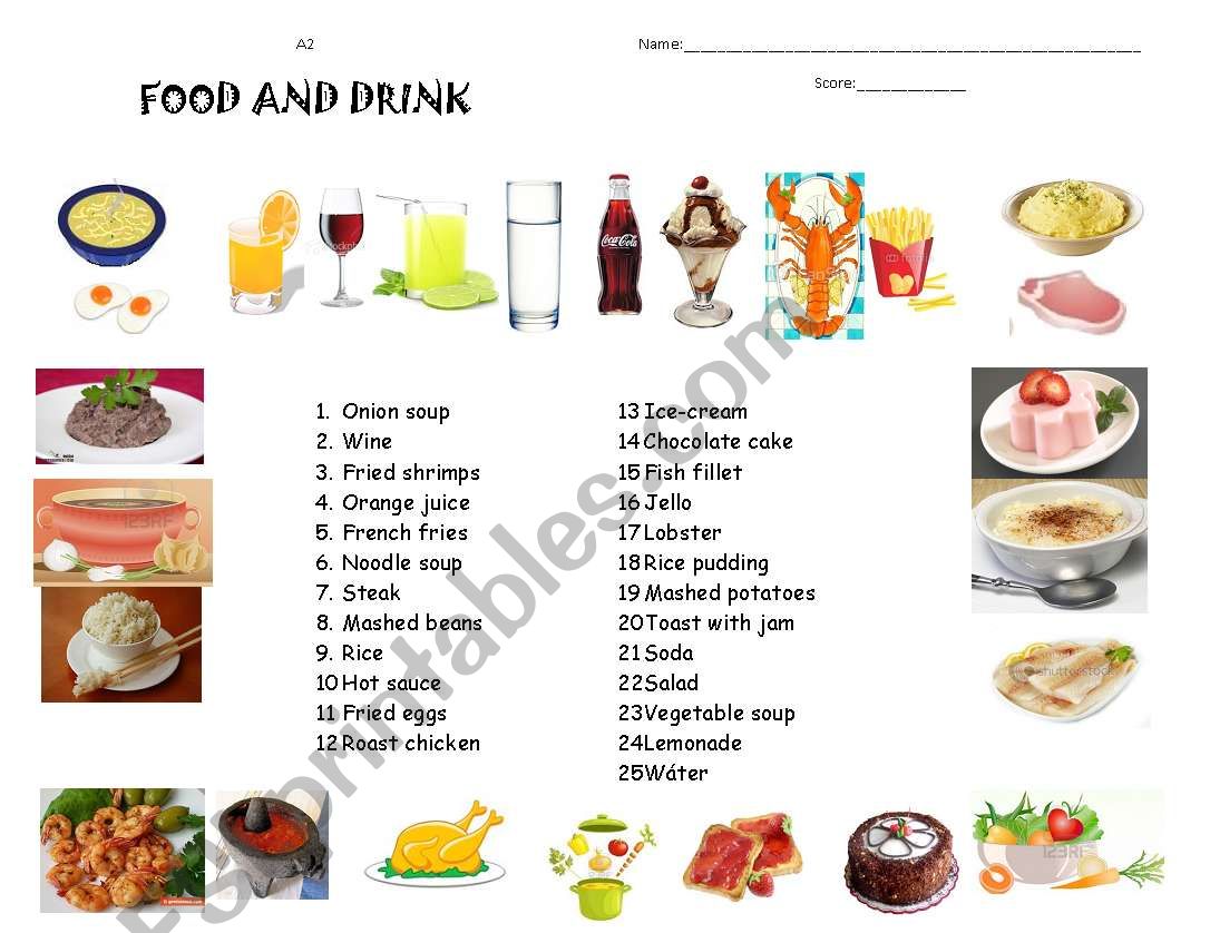 food and drink worksheet