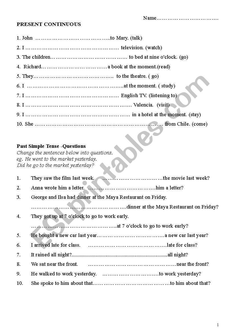 General test age 10+ worksheet