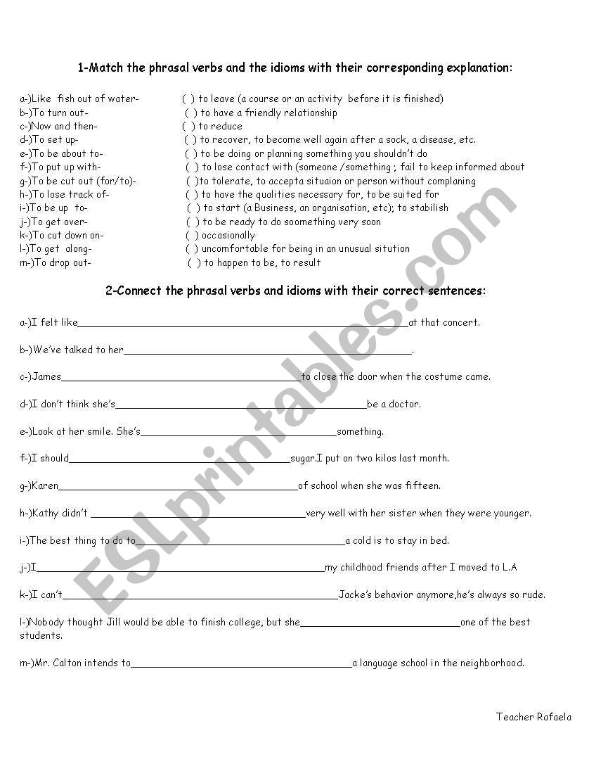 Match the phrasal vebs worksheet