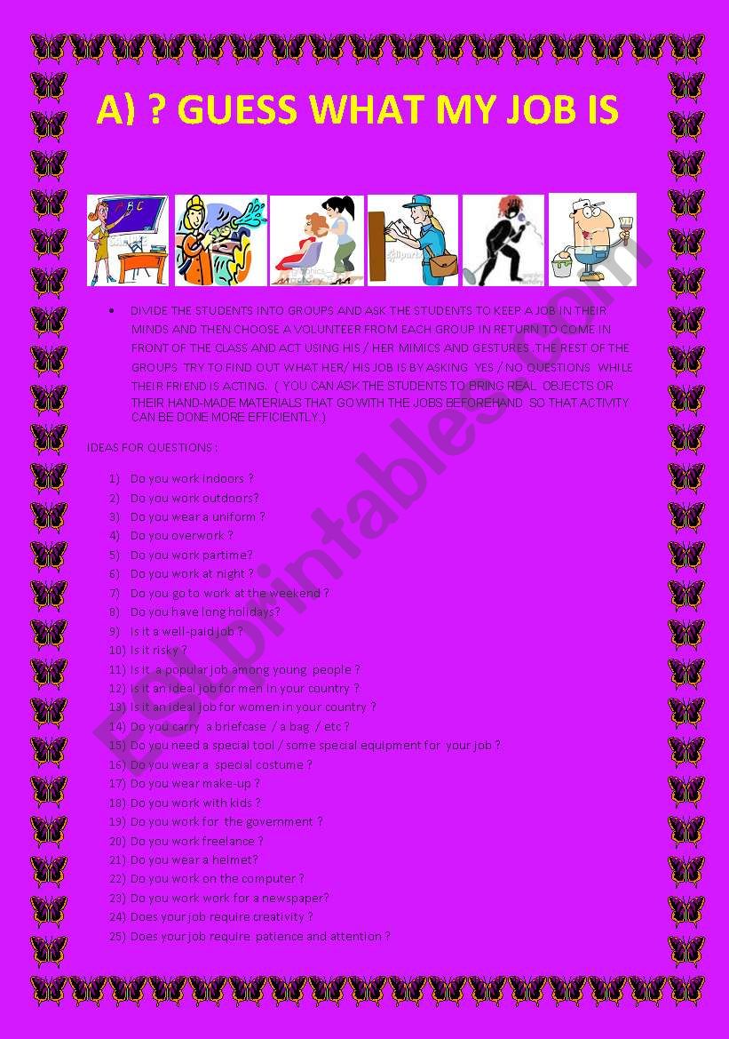 JOBS RELATED ACTIVITIES worksheet