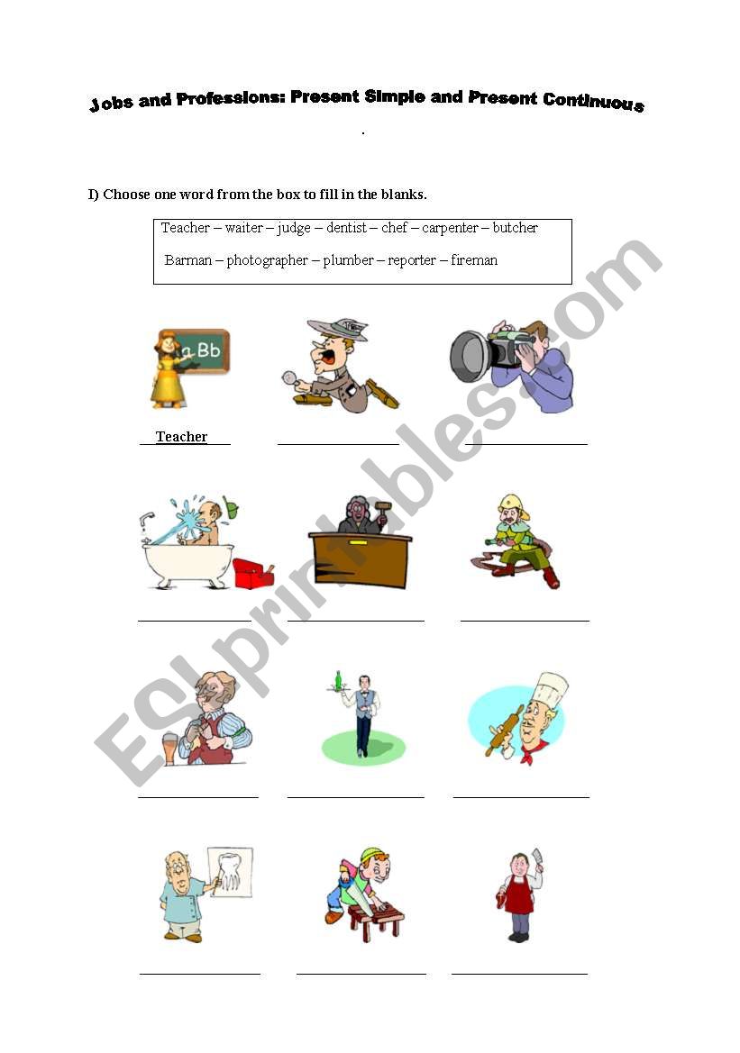 Jobs and professions worksheet