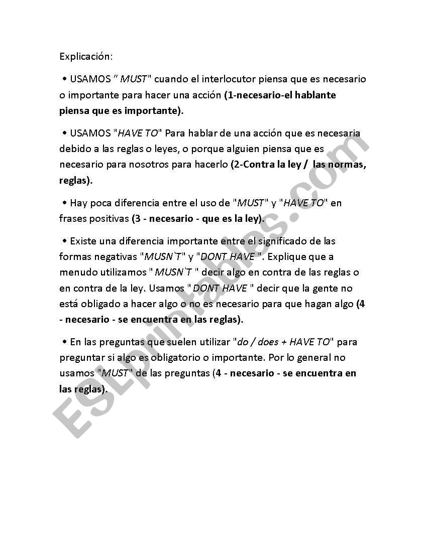 use must ,have to worksheet