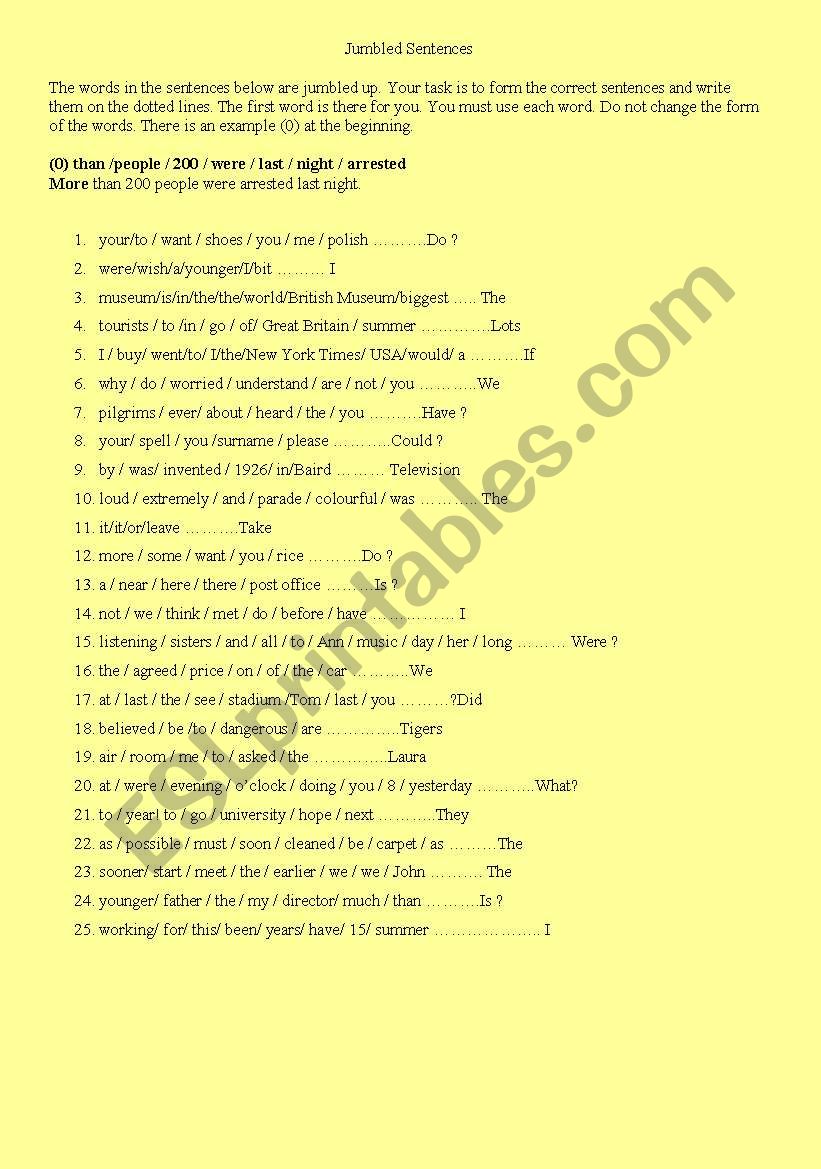 Jumbled Sentences Part 3. worksheet