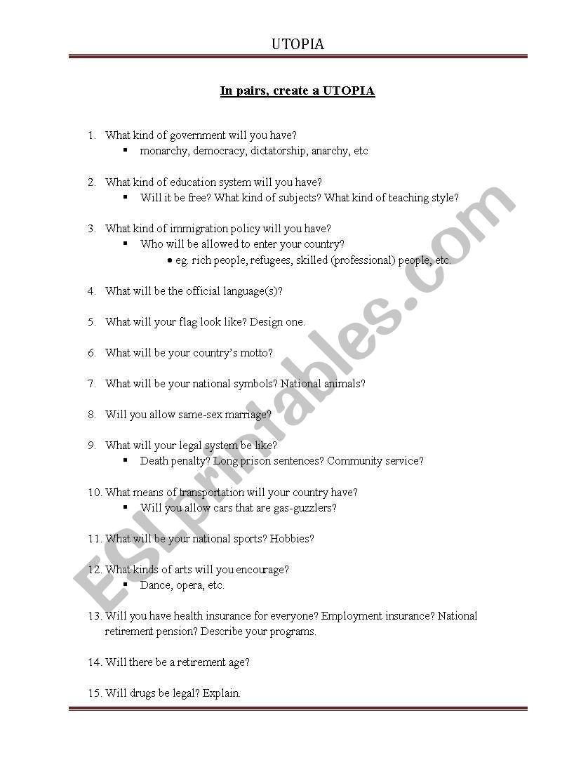 Create UTOPIA worksheet