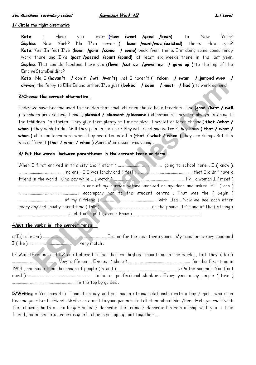 revision tasks for 1st and 2nd formers