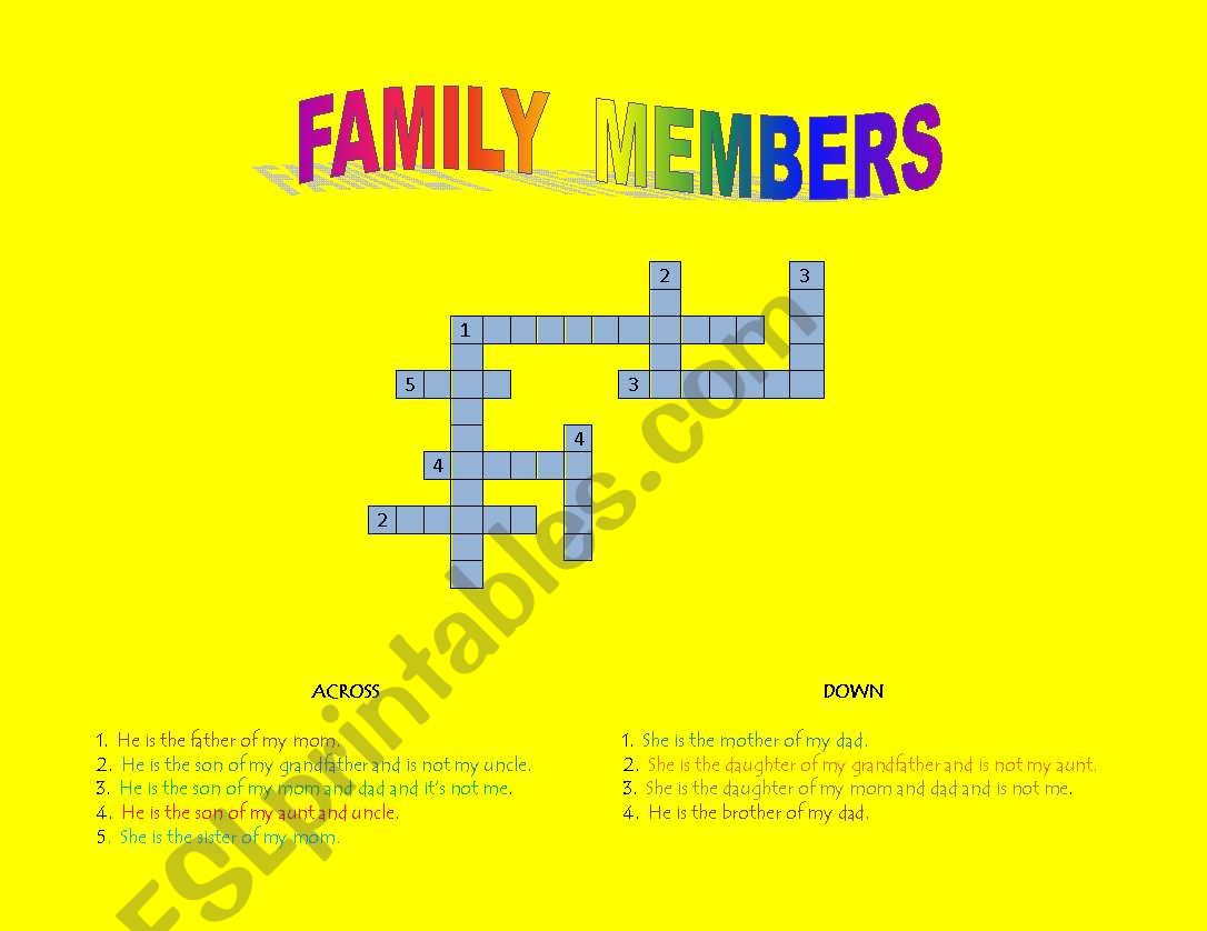 Family members Crossword worksheet