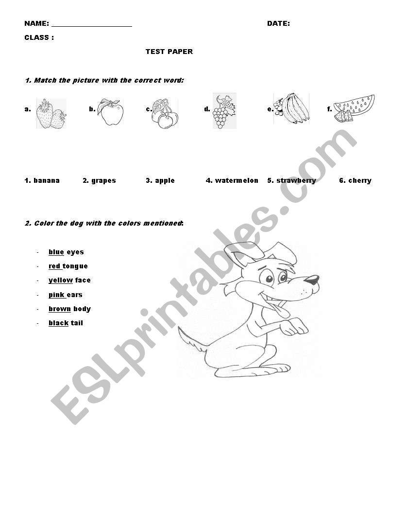 test worksheet