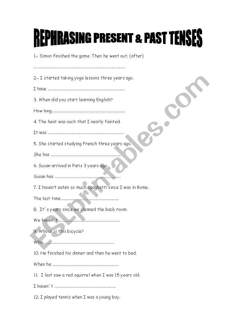 Rephrasing exercises worksheet