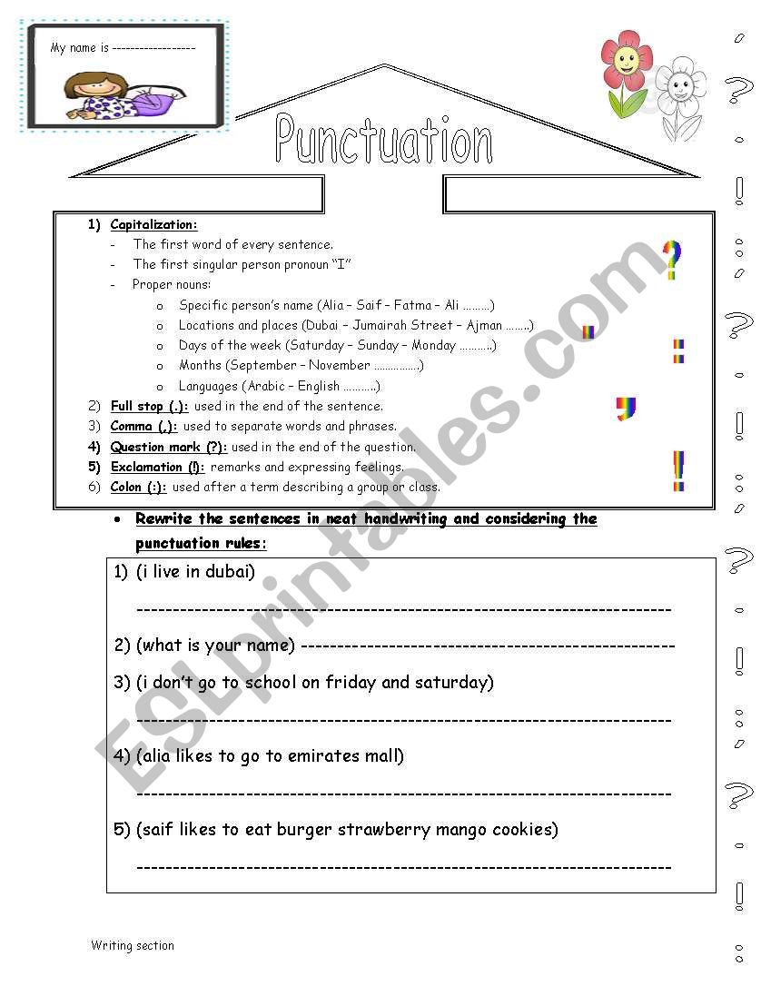 punctuation  worksheet