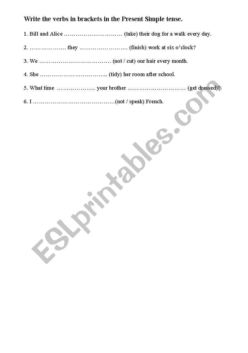 Present Simple - exercise worksheet