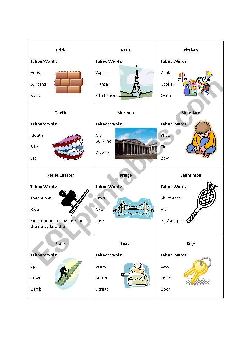 Taboo Cards 3 worksheet