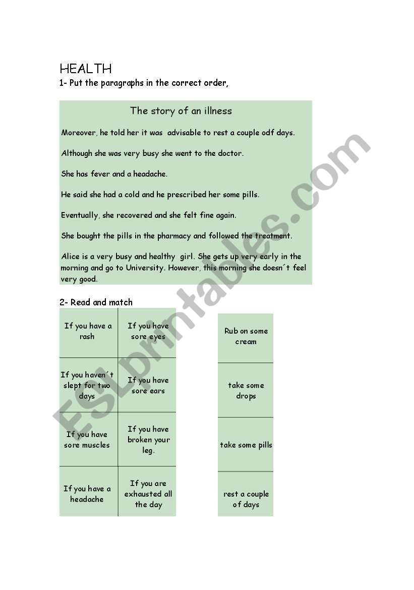 Health and advice worksheet