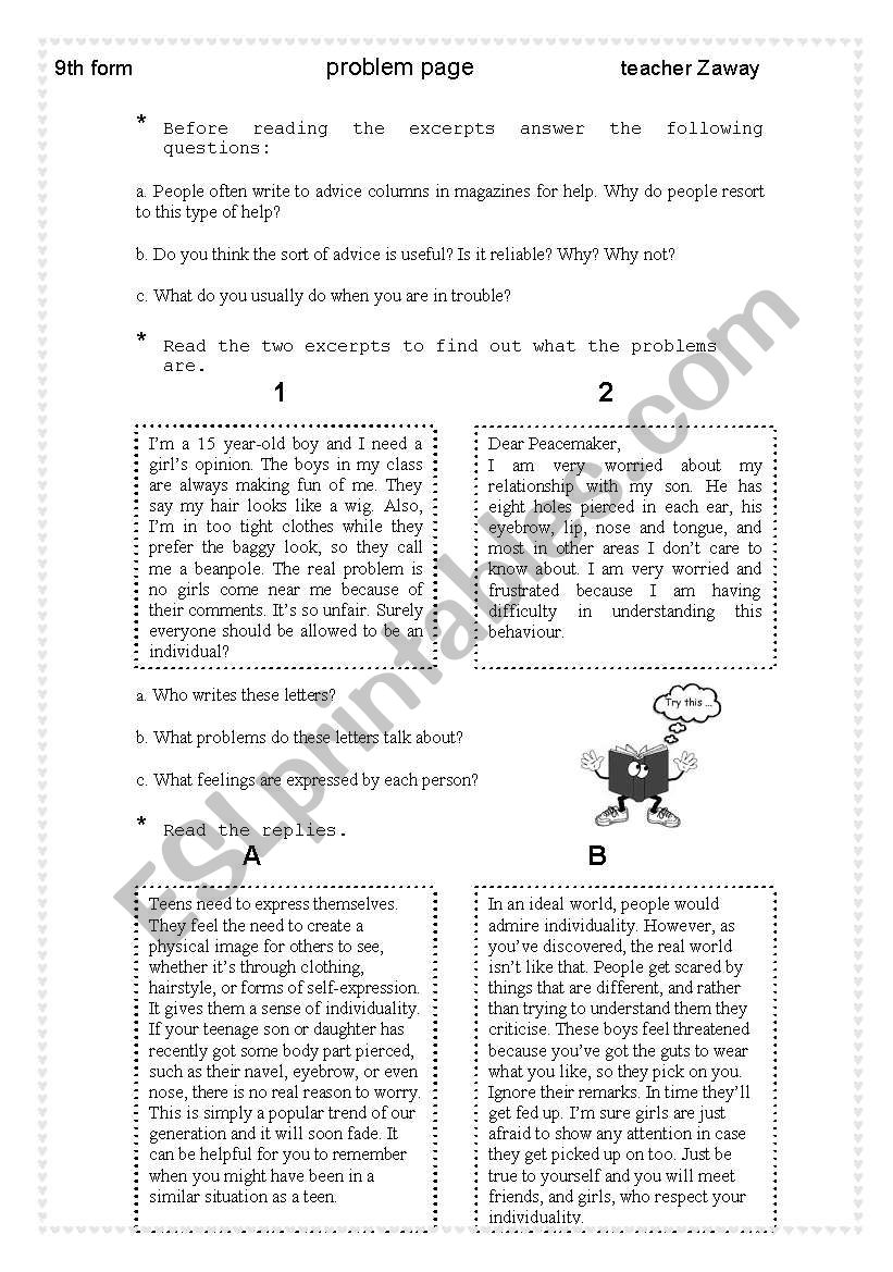 Problem letter worksheet