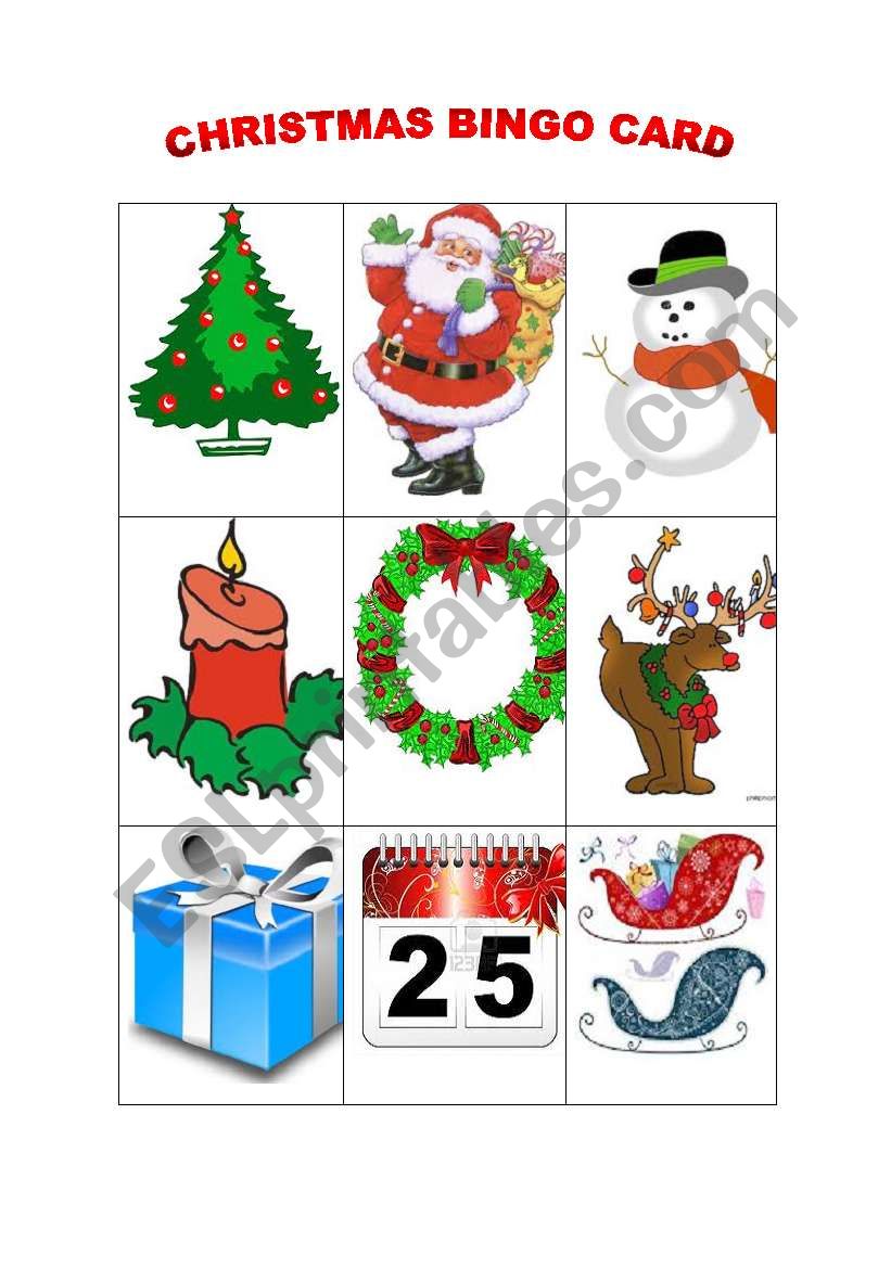 CHRISTMAS BINGO CARDS worksheet