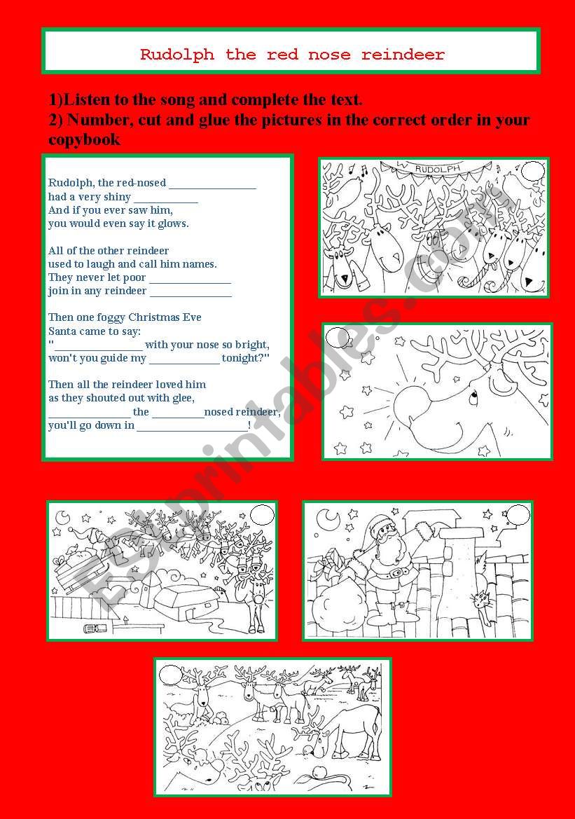 RUDOLPH THE RED NOSE REINDEER song and activity