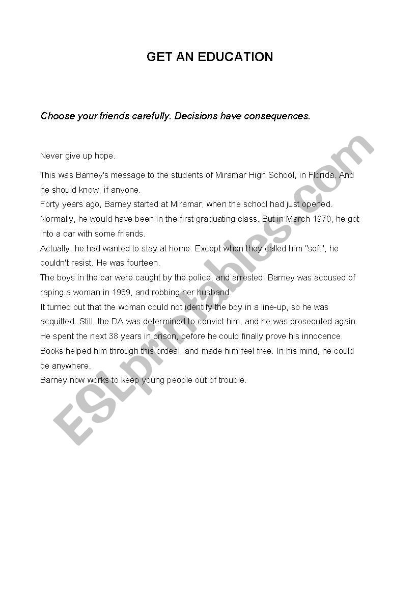 Get an Education worksheet