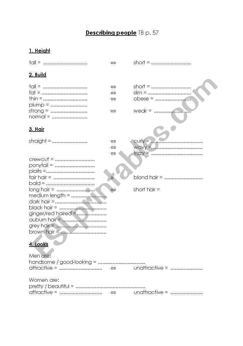 Describing people  worksheet
