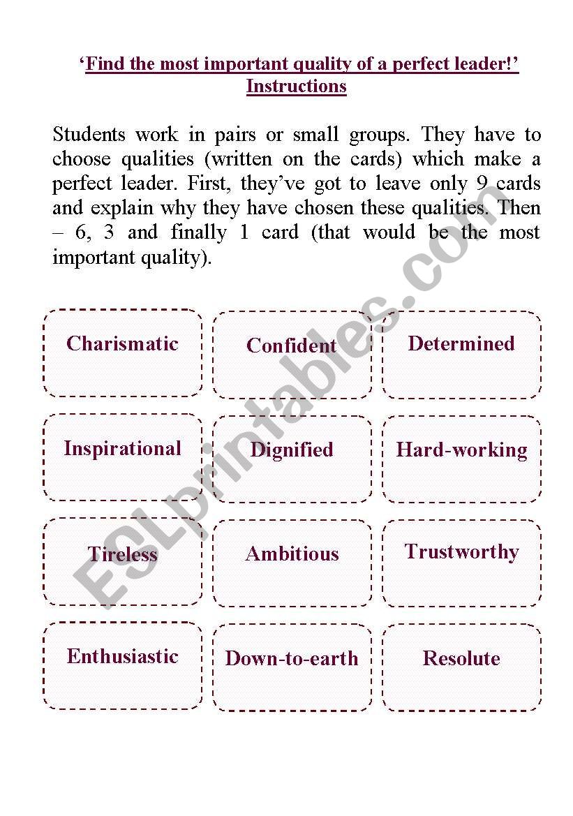 A perfect leader worksheet