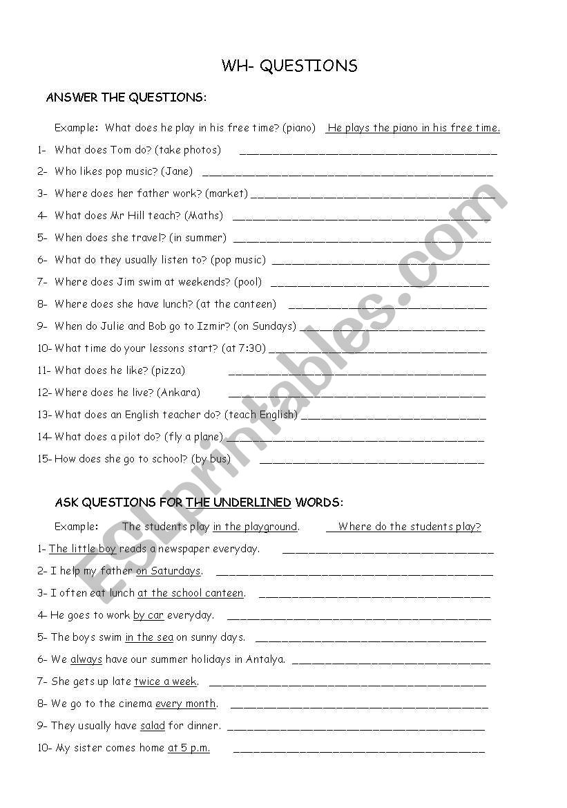 WH- QUESTIONS  worksheet