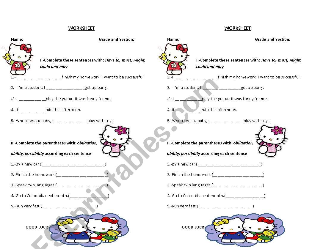 Modal Verbs worksheet