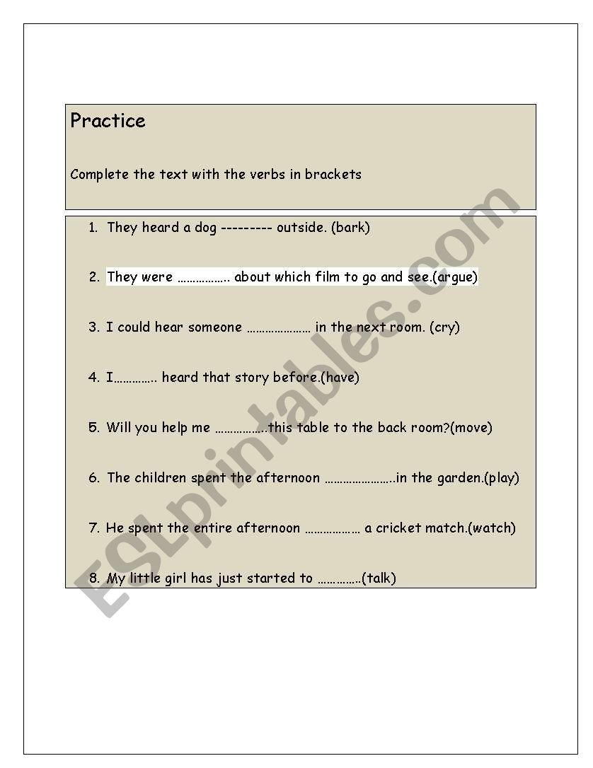 Present Continous worksheet