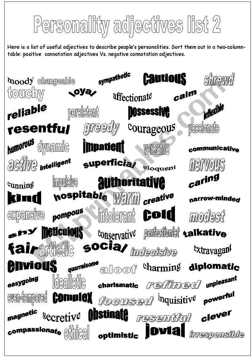 Personality adjectives, list 2