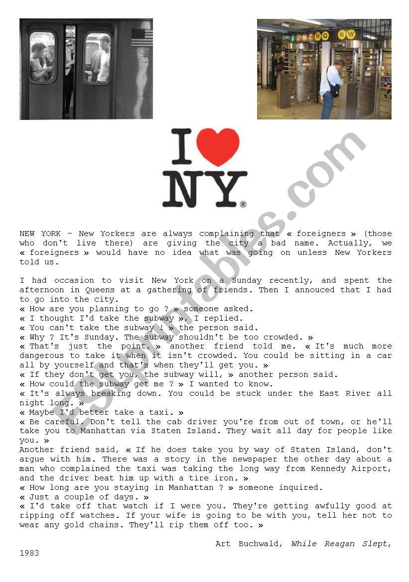 I Love New York - Written Comprehension