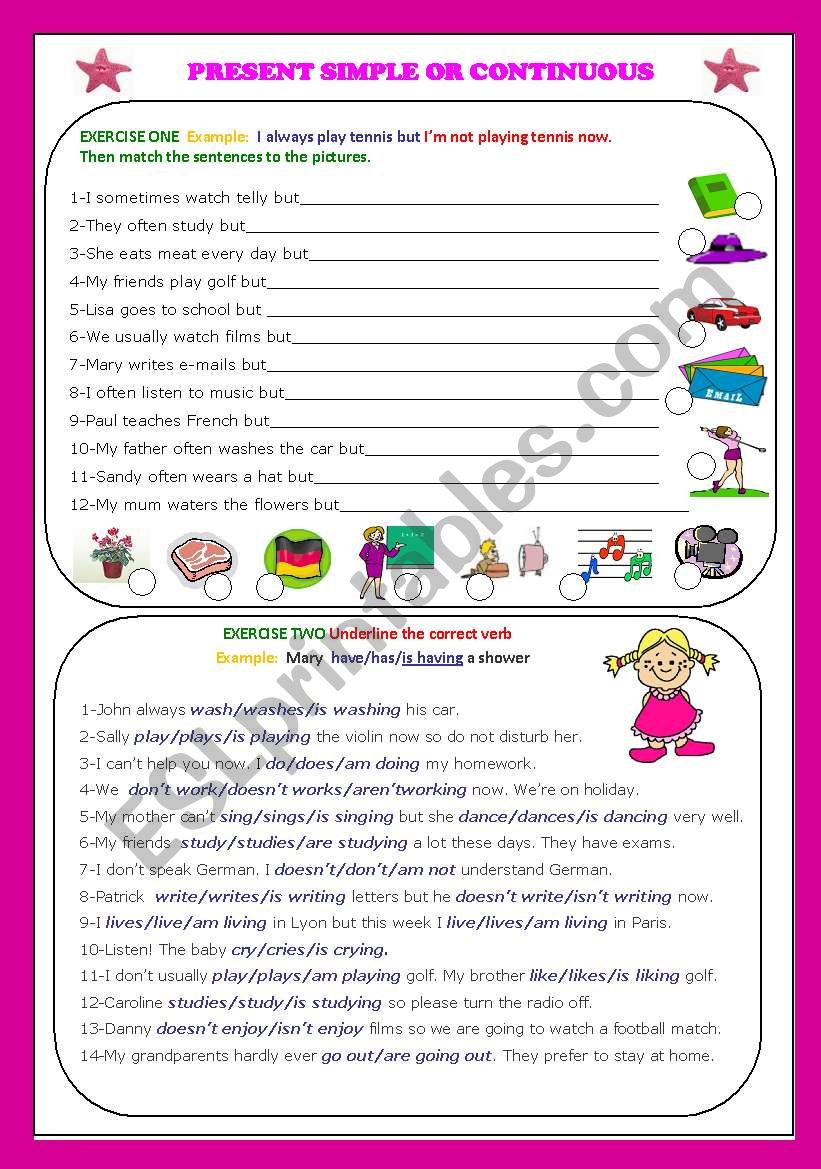 Present simple or continuous worksheet