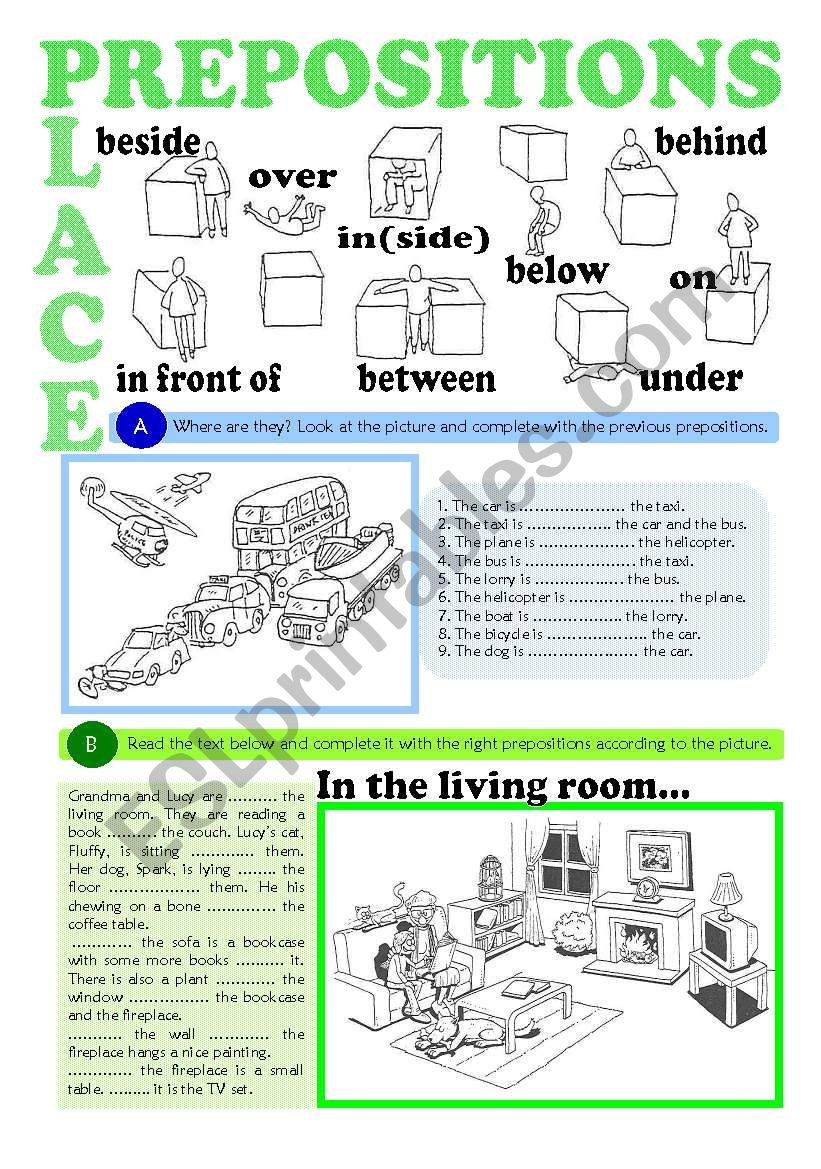 PREPOSITIONS OF PLACE (greyscale + key)