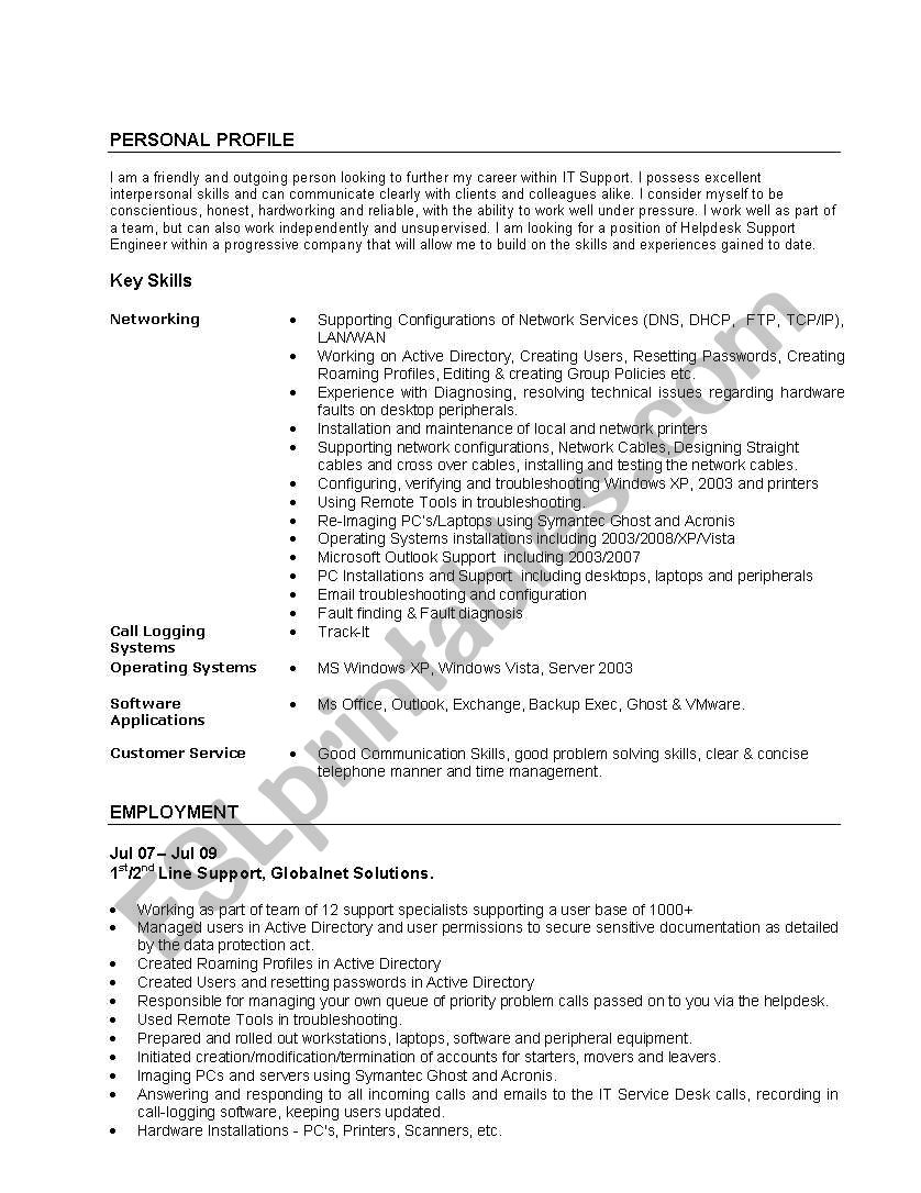 cv worksheet