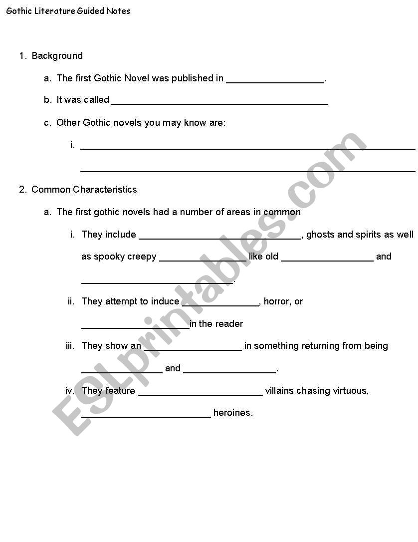 Gothic Literature Guided Notes