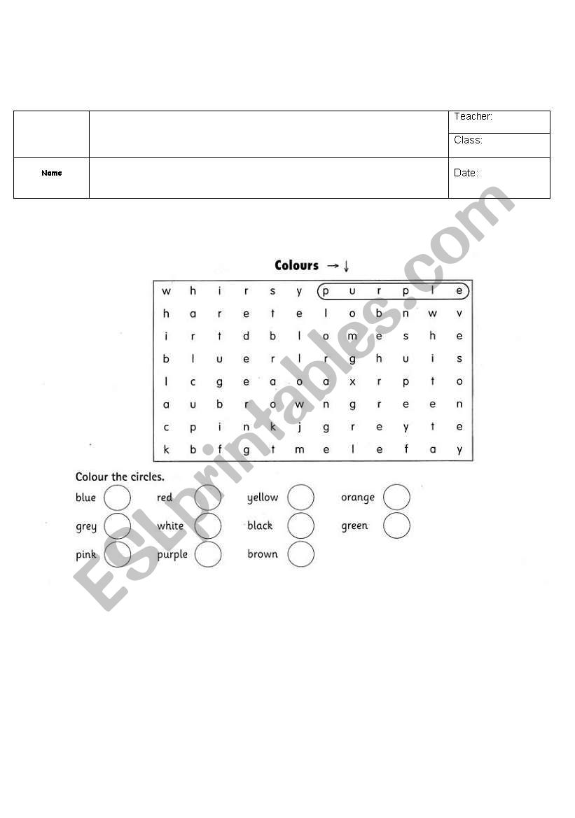 Colors wordsearch worksheet