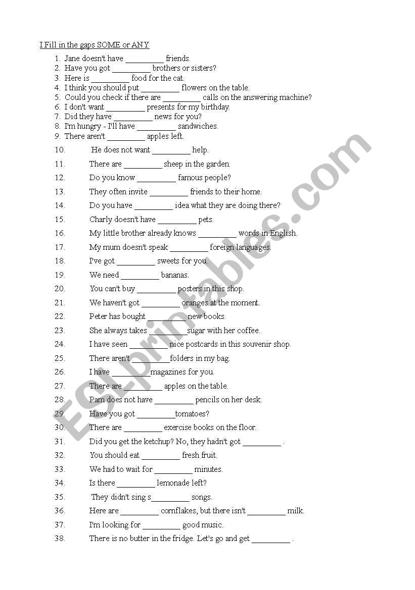 SOME/ANY / HOW MUCH/HOW MANY worksheet