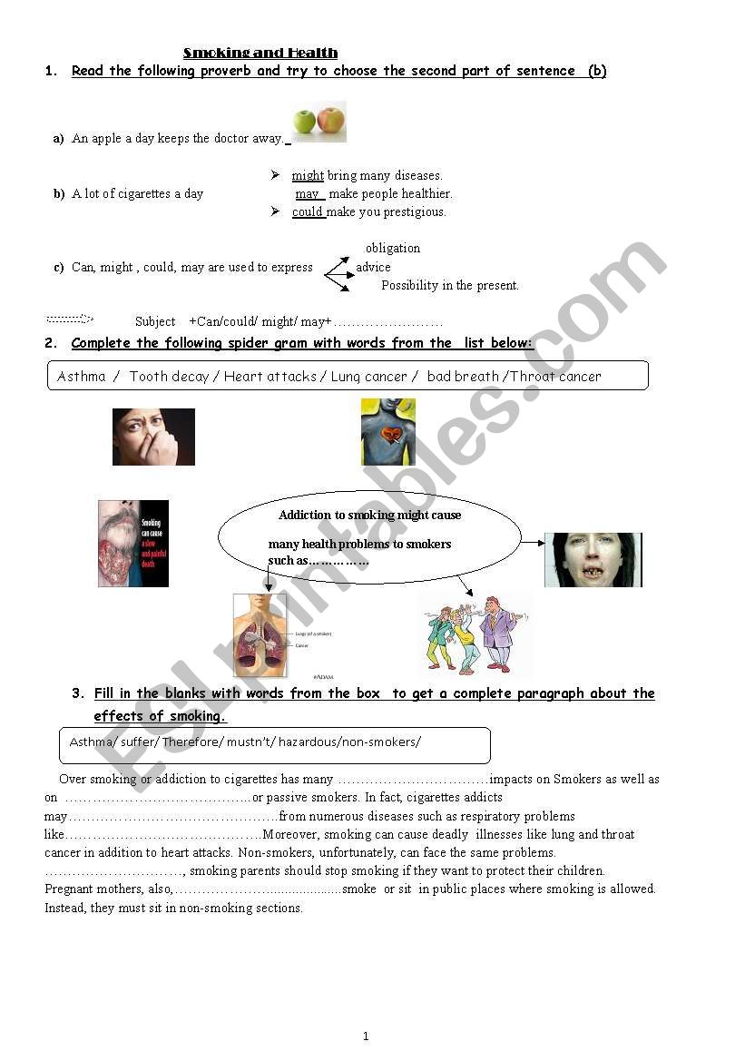 SMOKING AND HEALTH worksheet