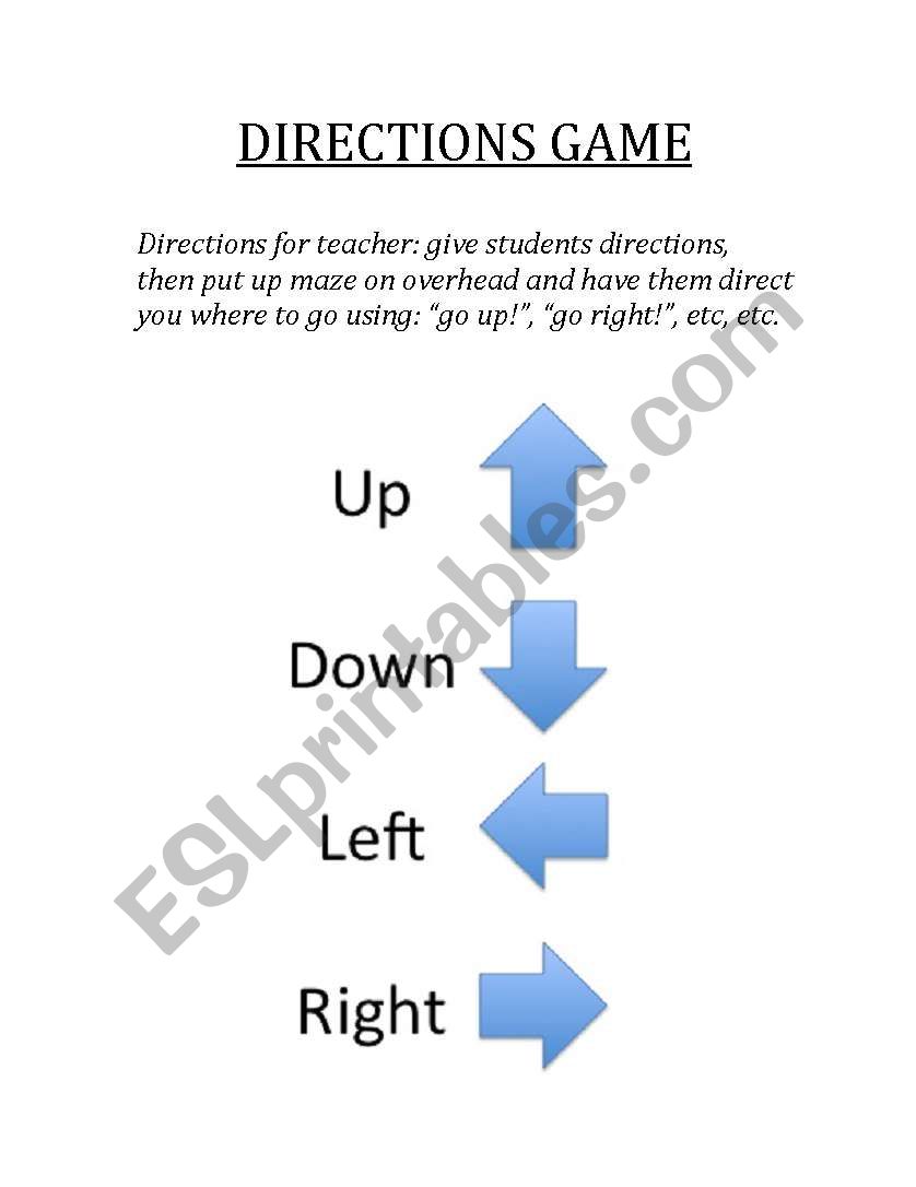 ESL Directions Game worksheet