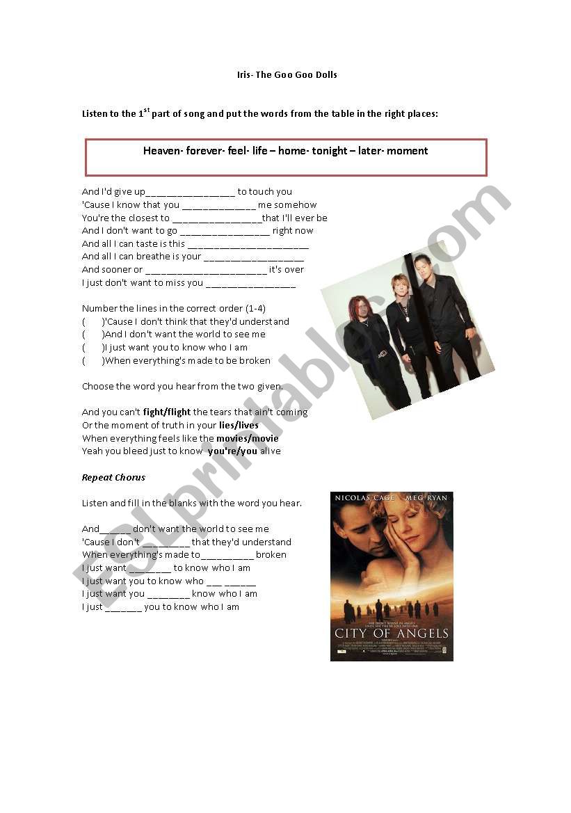 Iris- Goo Goo Dolls worksheet